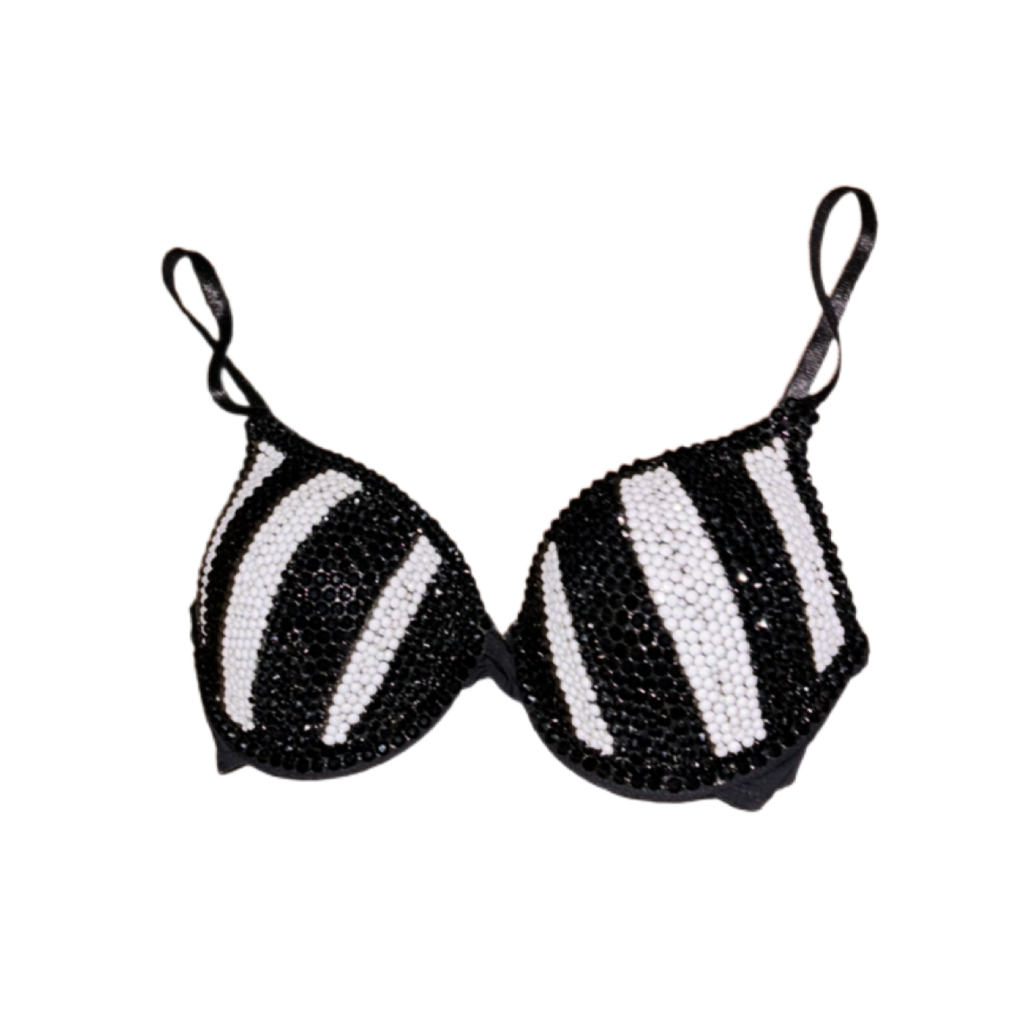 Black And White Pinstripe Rhinestone Crystal T-Shirt Bra In Black