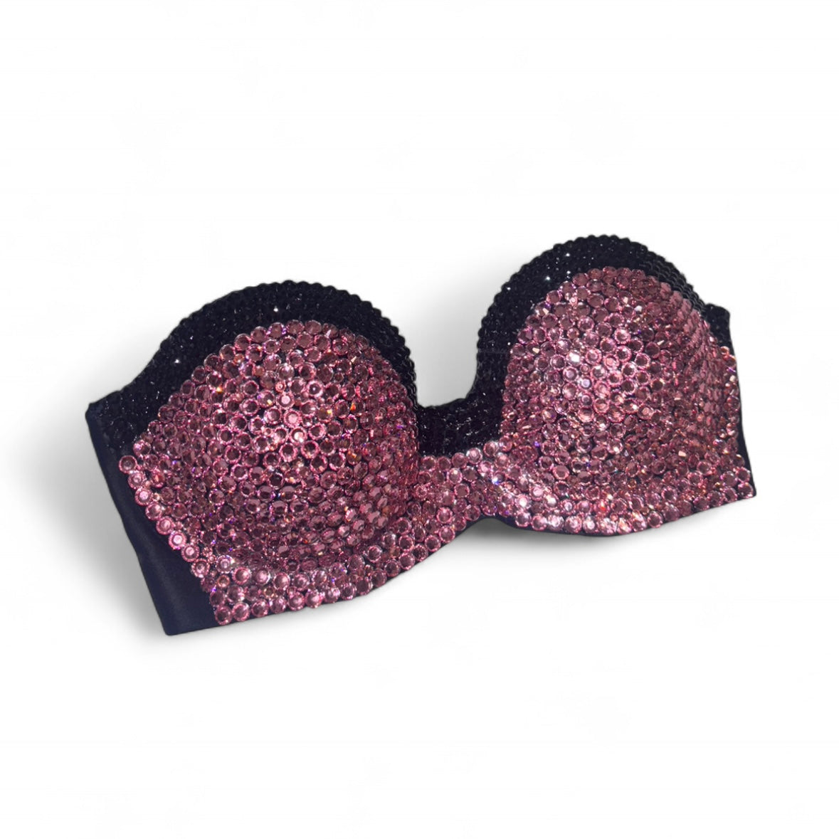 Rose Pink & Black Trim Rhinestone Bralet Top Size 32A