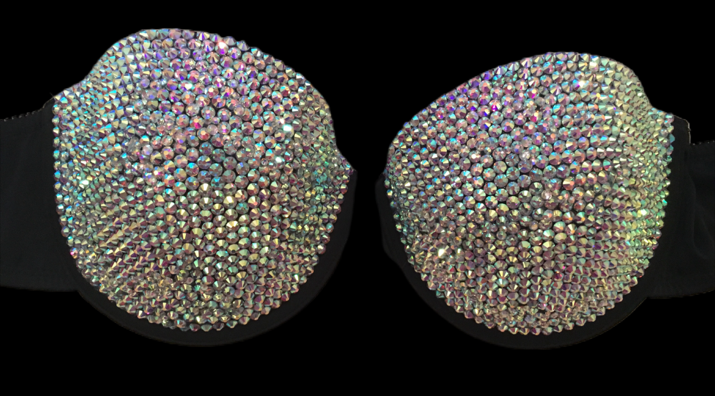 Luxe Crystal AB Iridescent Strapless Bra In Black
