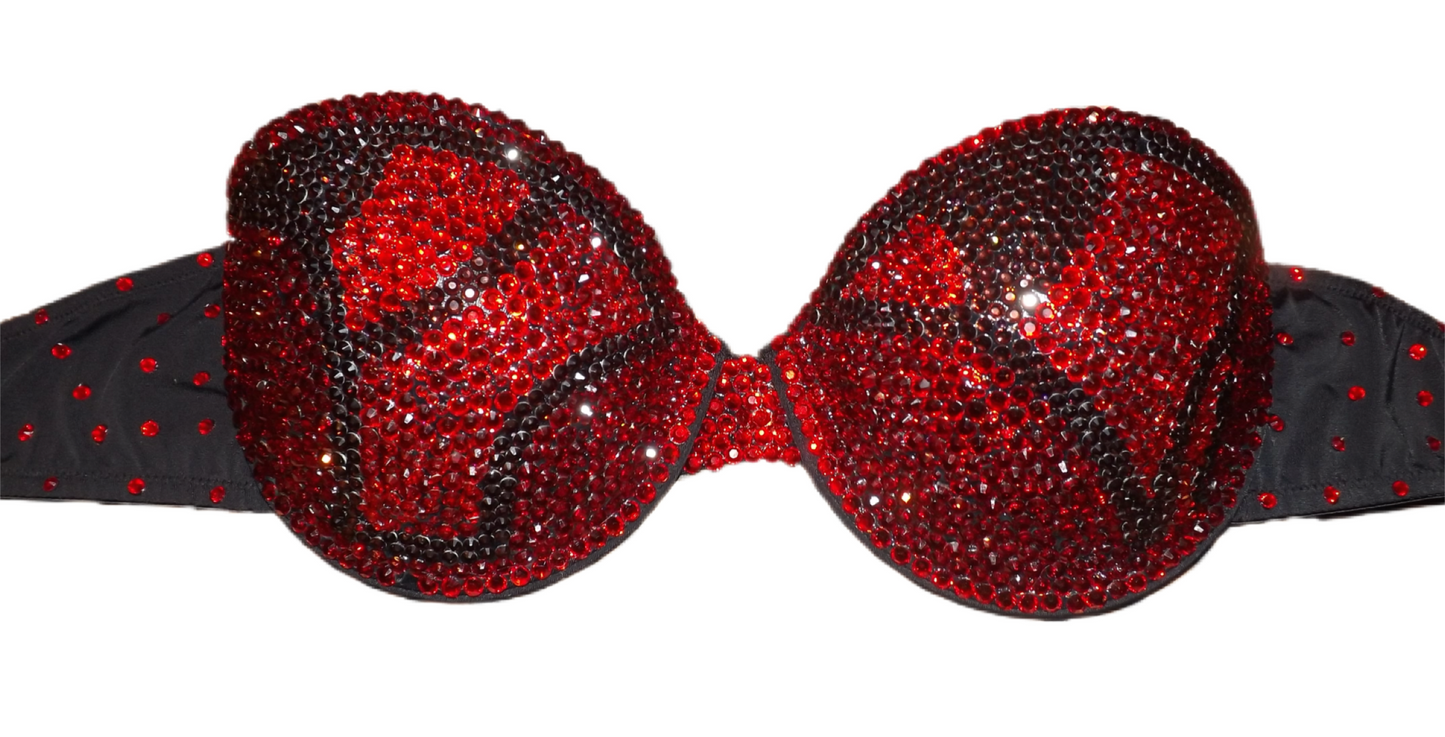 Dark Siam & Red Rhinestone Crystal Swirls Strapless Bra In Black