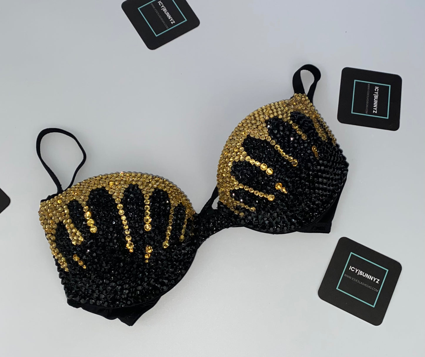Topaz Gold & Black Drips Crystal Rhinestone T-Shirt Bra In Black