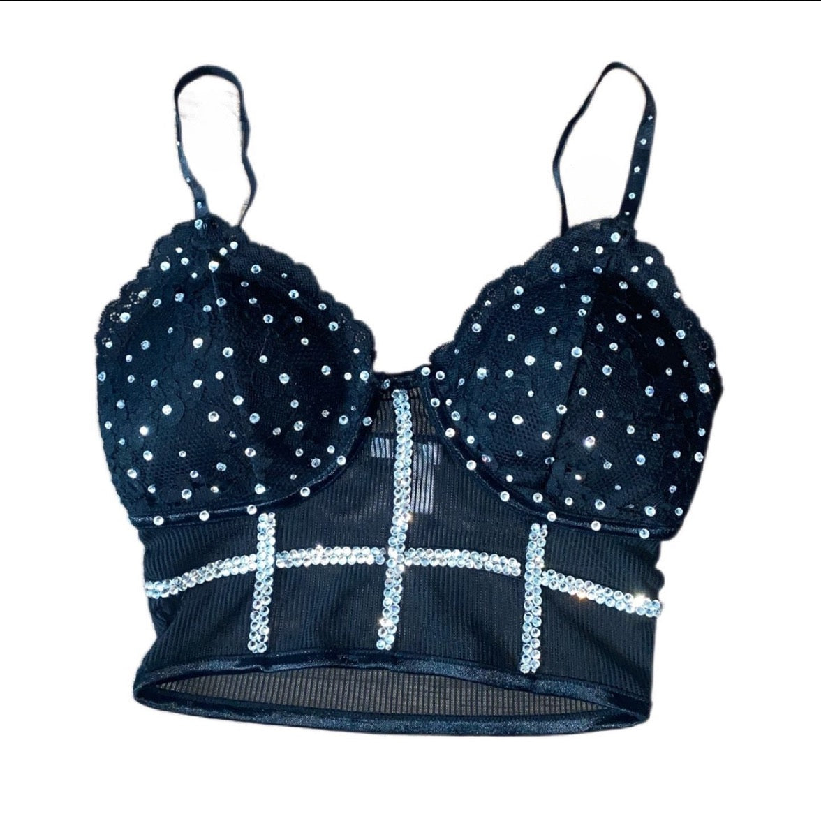 Black Lace Corset Top With Luxe Crystals