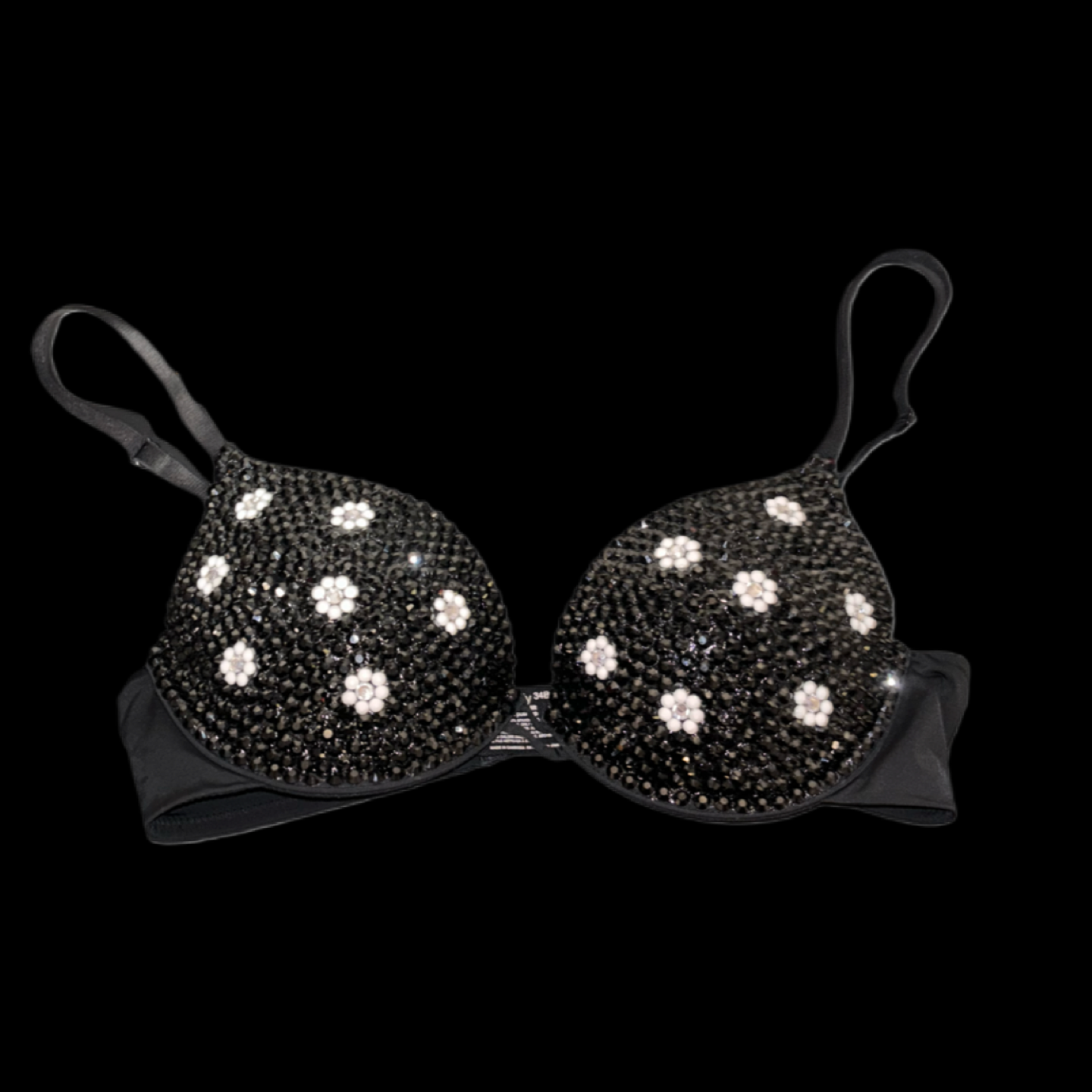 Black And White Daisy Rhinestone Crystal T-Shirt Bra In Black