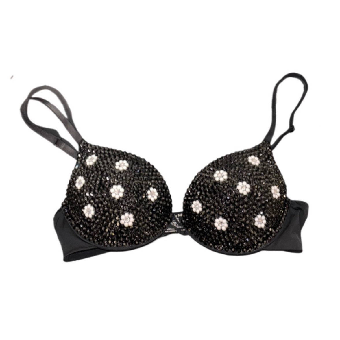 Black & Crystal Daisy Theme Bra 34B