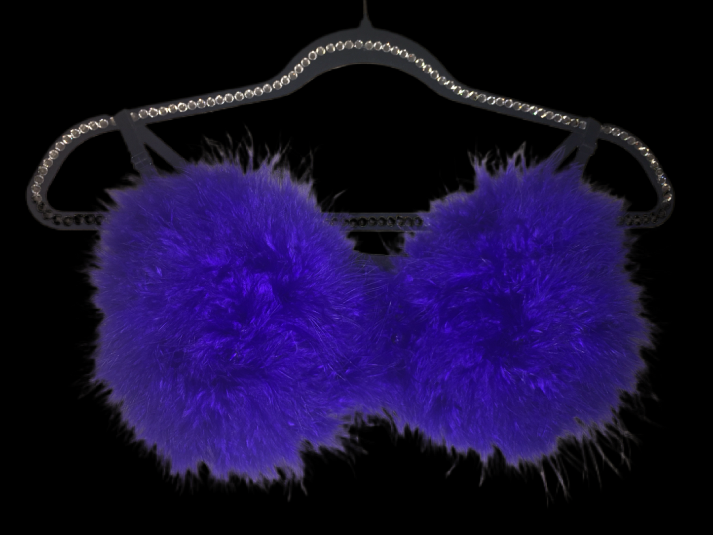 Blue Fluffy Feather Bra In Black