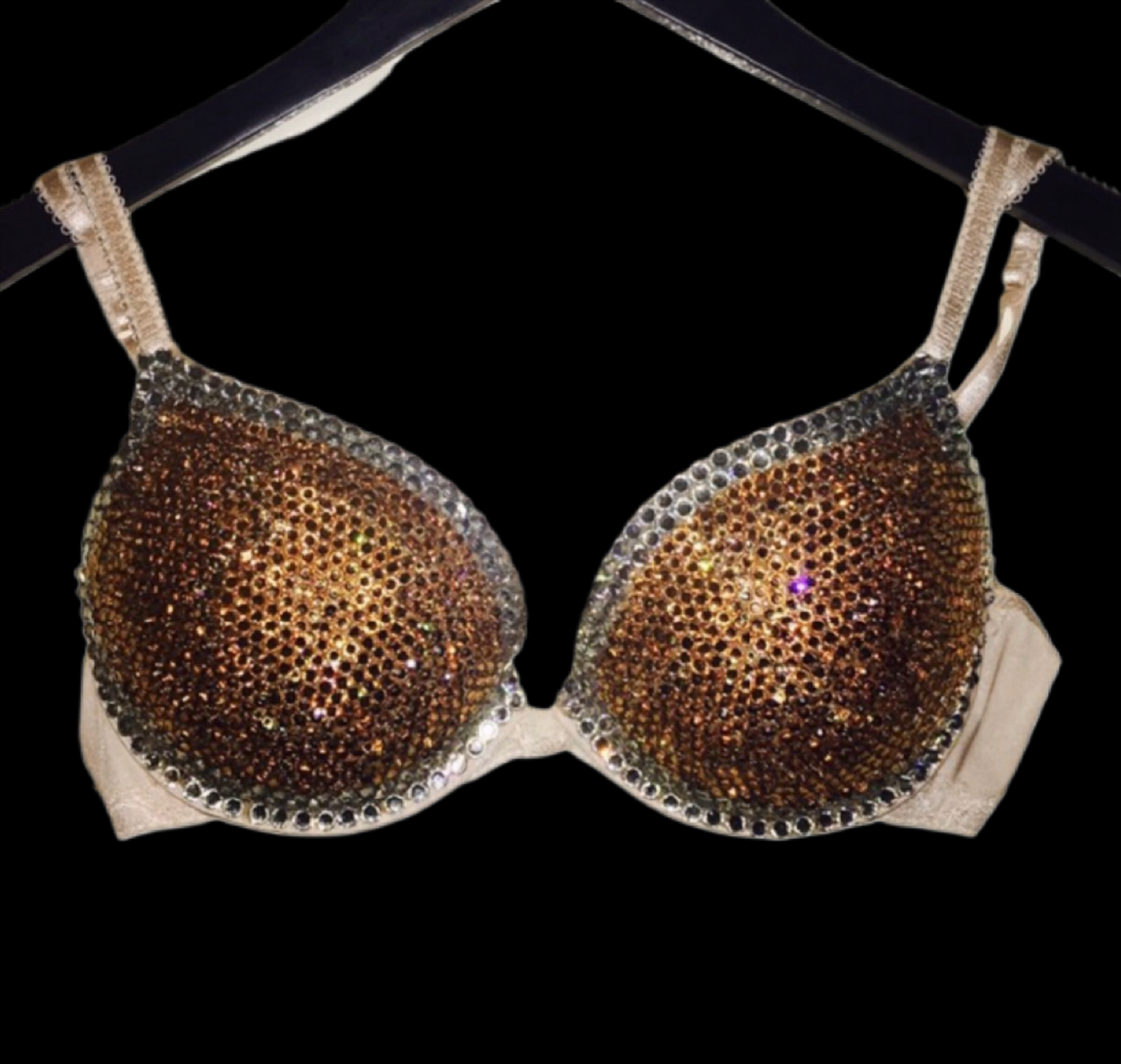 Champagne Gold & Crystal Duo Crystal Rhinestone T-Shirt Bra In Nude