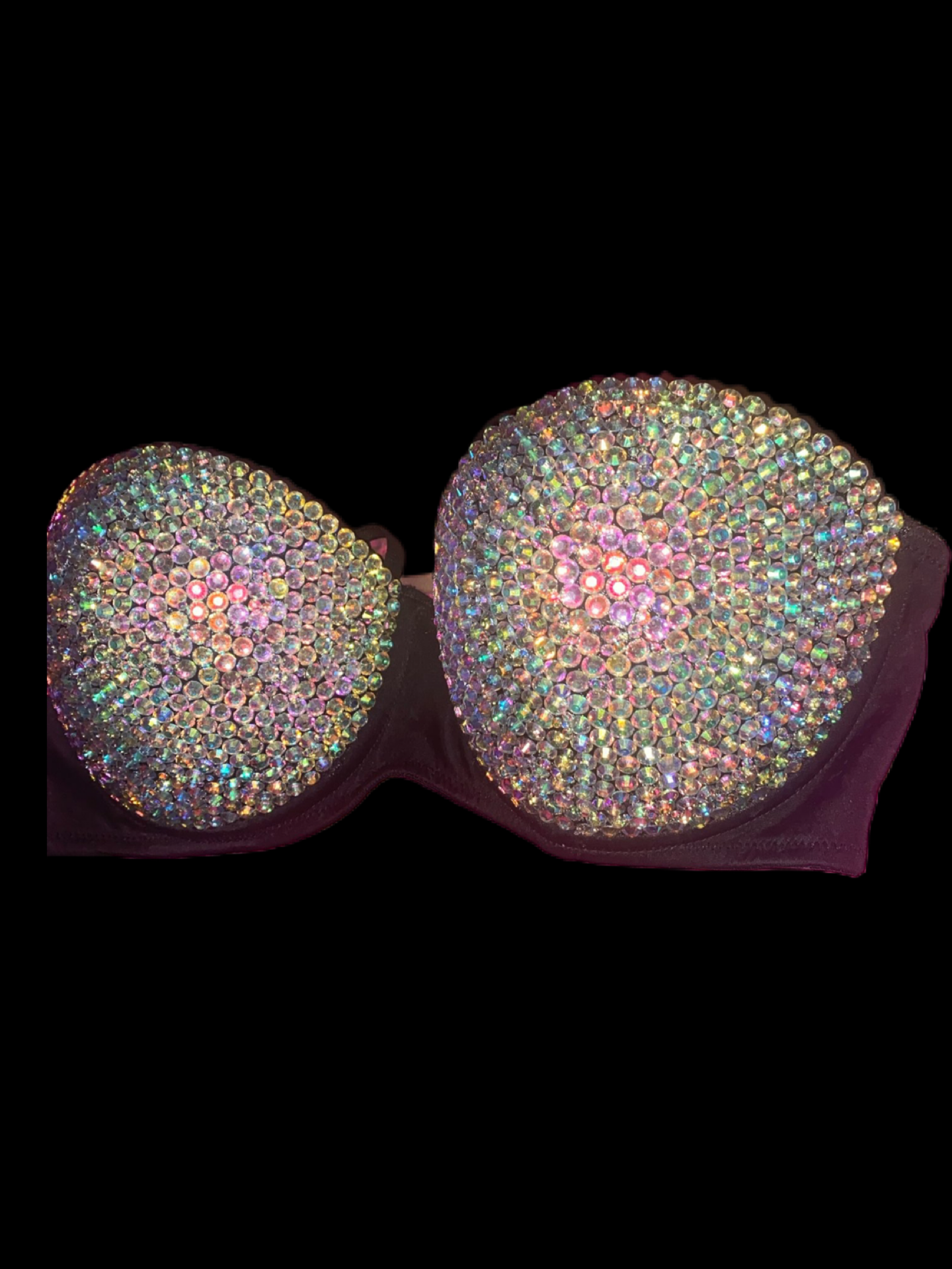 Crystal AB Iridescent Strapless Bra In Black