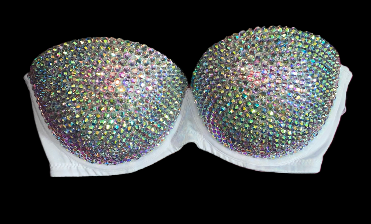 Crystal AB Iridescent Strapless Bra In White