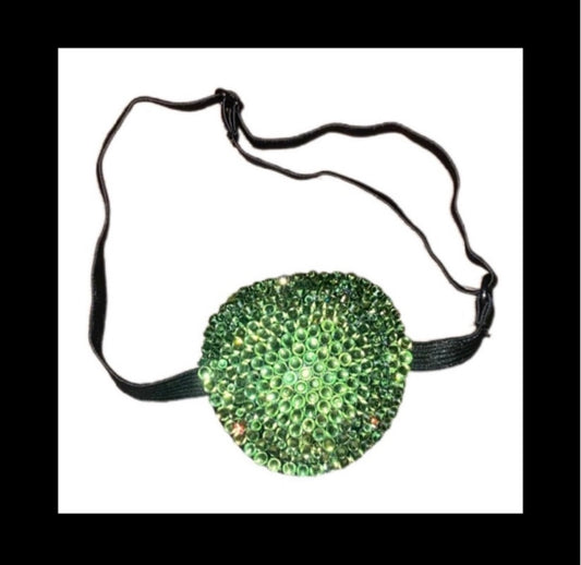 Peridot Green Crystal Diamond Padded Adjustable Crystal Eye Patch