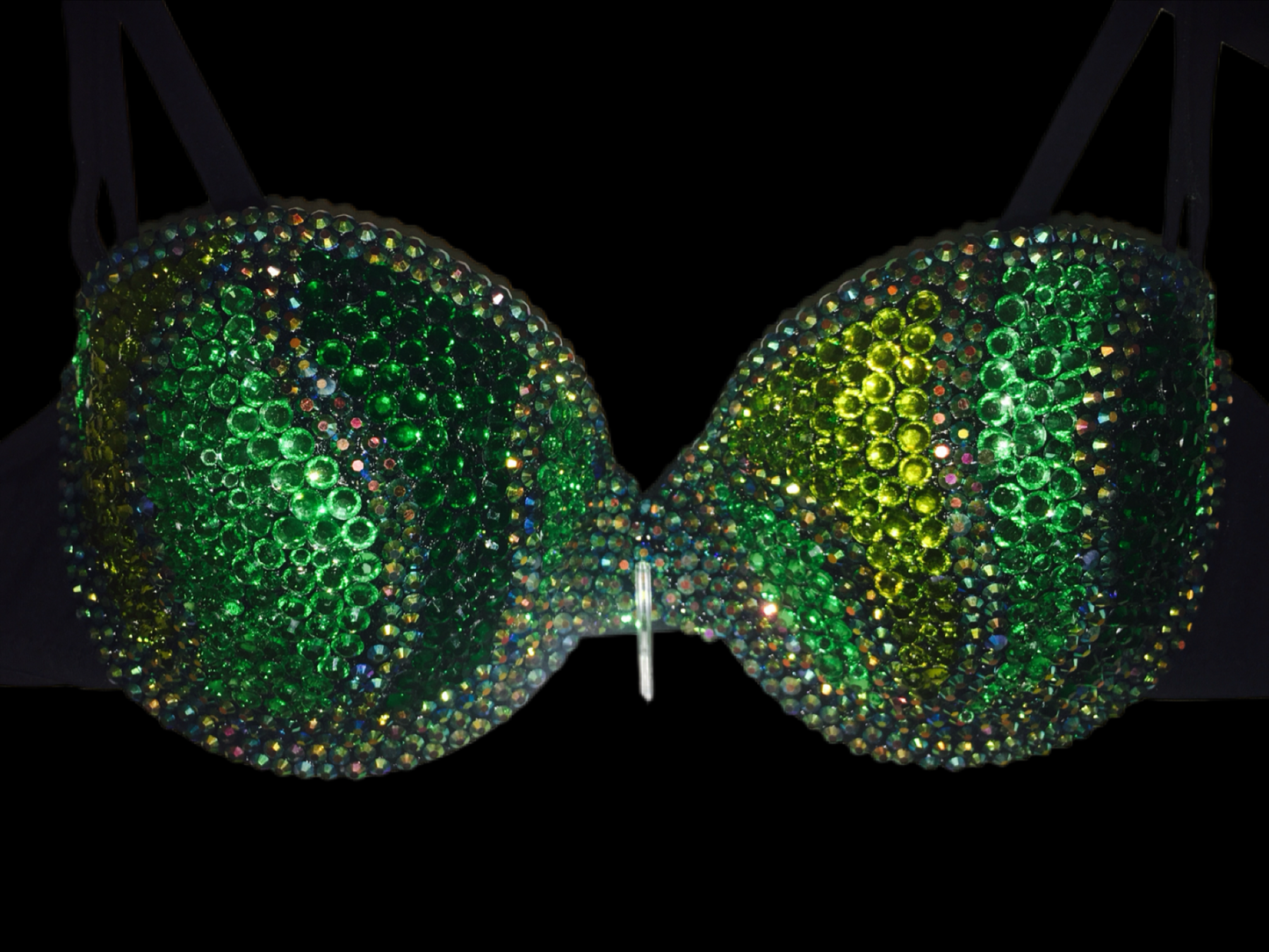 Green Mix Swirls Crystal Rhinestone Strapless Bralet In Black