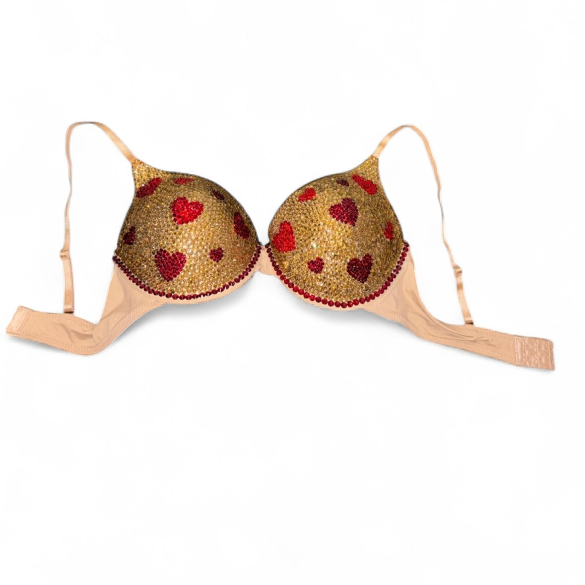 Gold & Dark Siam Red Hearts Top Size 34C