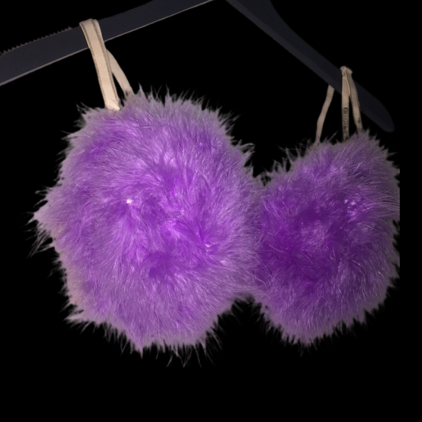 Lilac Purple Fluffy Feather Bra In Nude