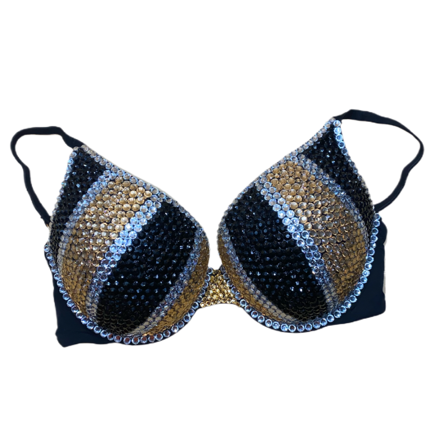 Gold & Black Mix Pinstripe Crystal Rhinestone T-Shirt Bra In Black