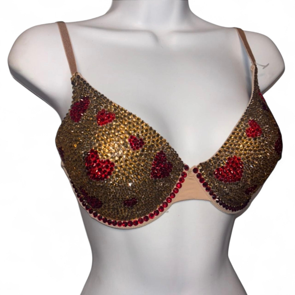 Gold & Dark Siam Red Hearts Top Size 34C