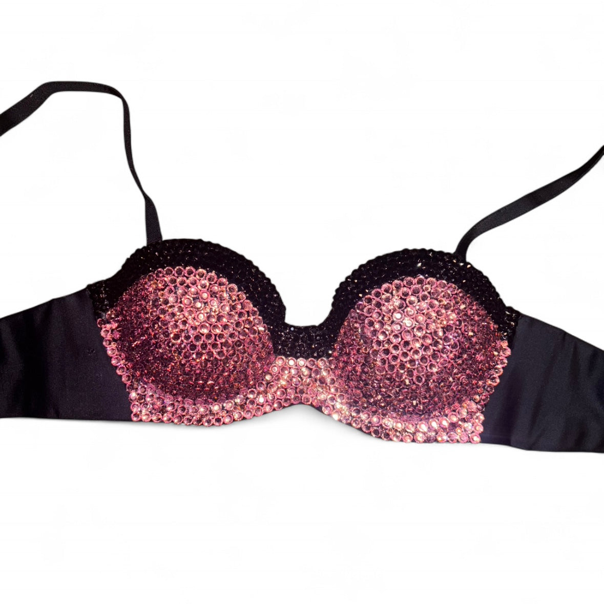 Rose Pink & Black Trim Rhinestone Bralet Top Size 32A