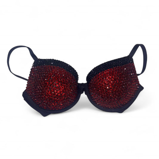 Dark Siam Red Black Rhinestone Bra Top Size 32B