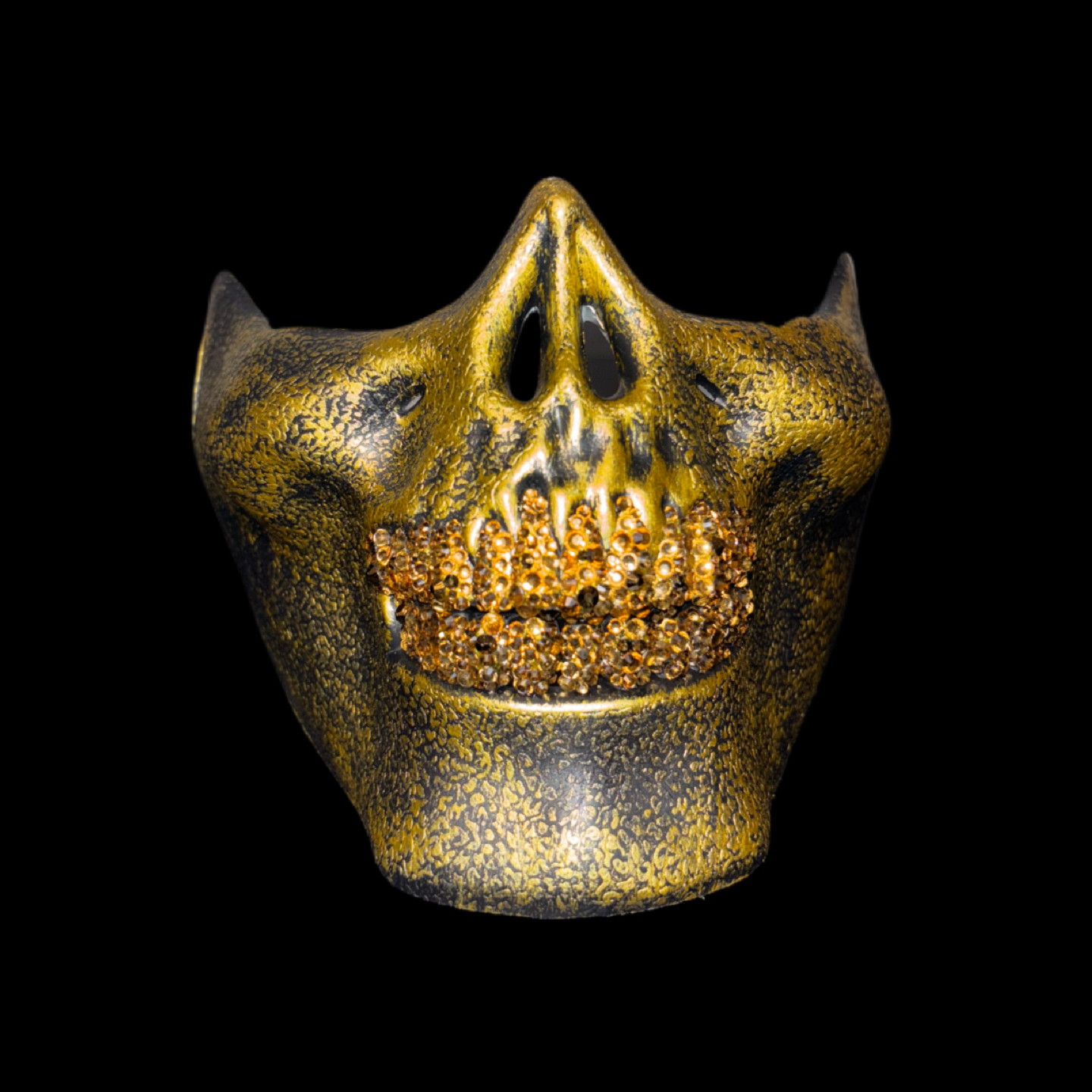 Vintage Gold Half Skull Mask With Platinum Gold Crystal Grillz