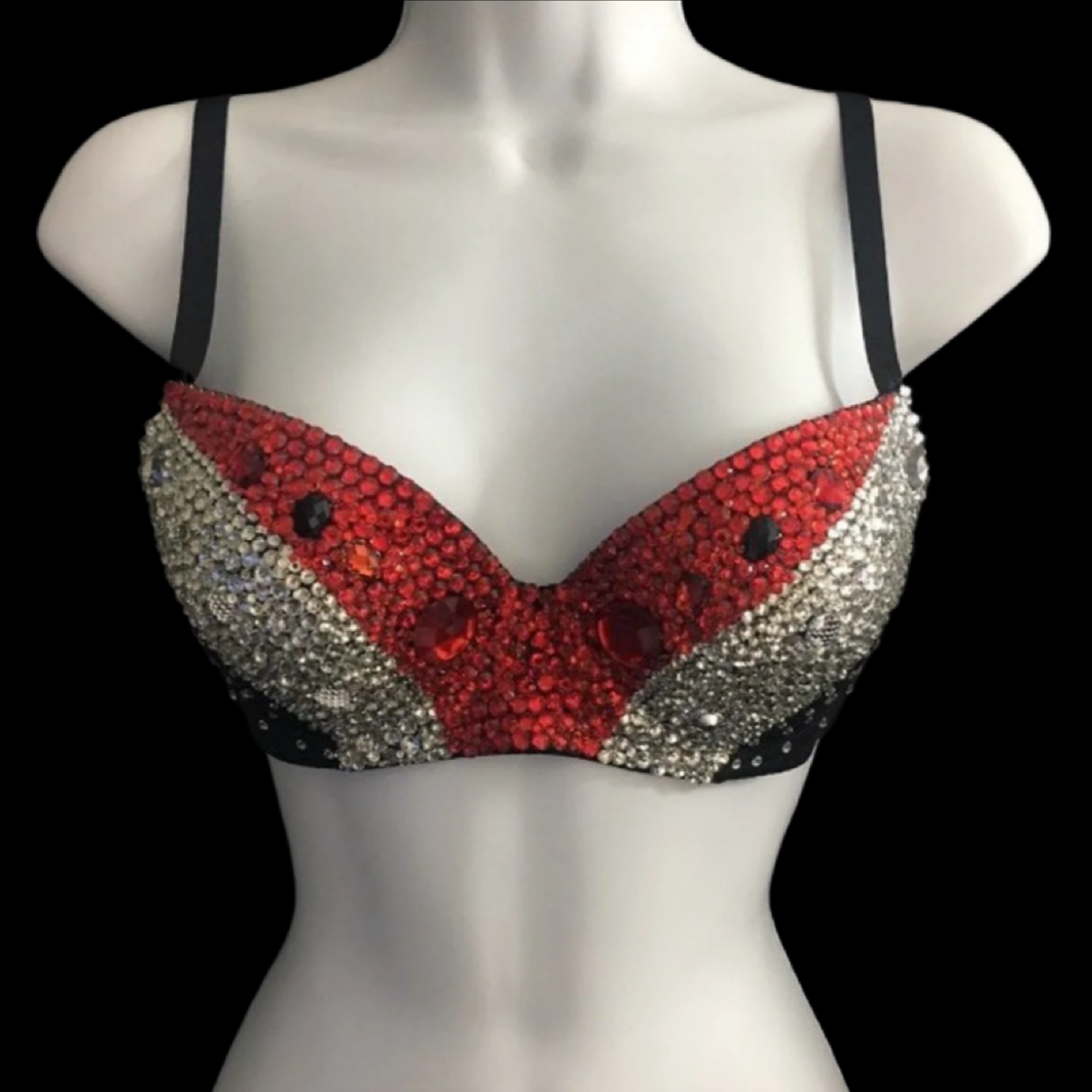 Siam Red & Jet Black Rhinestone & Crystal T-Shirt Bra In Black