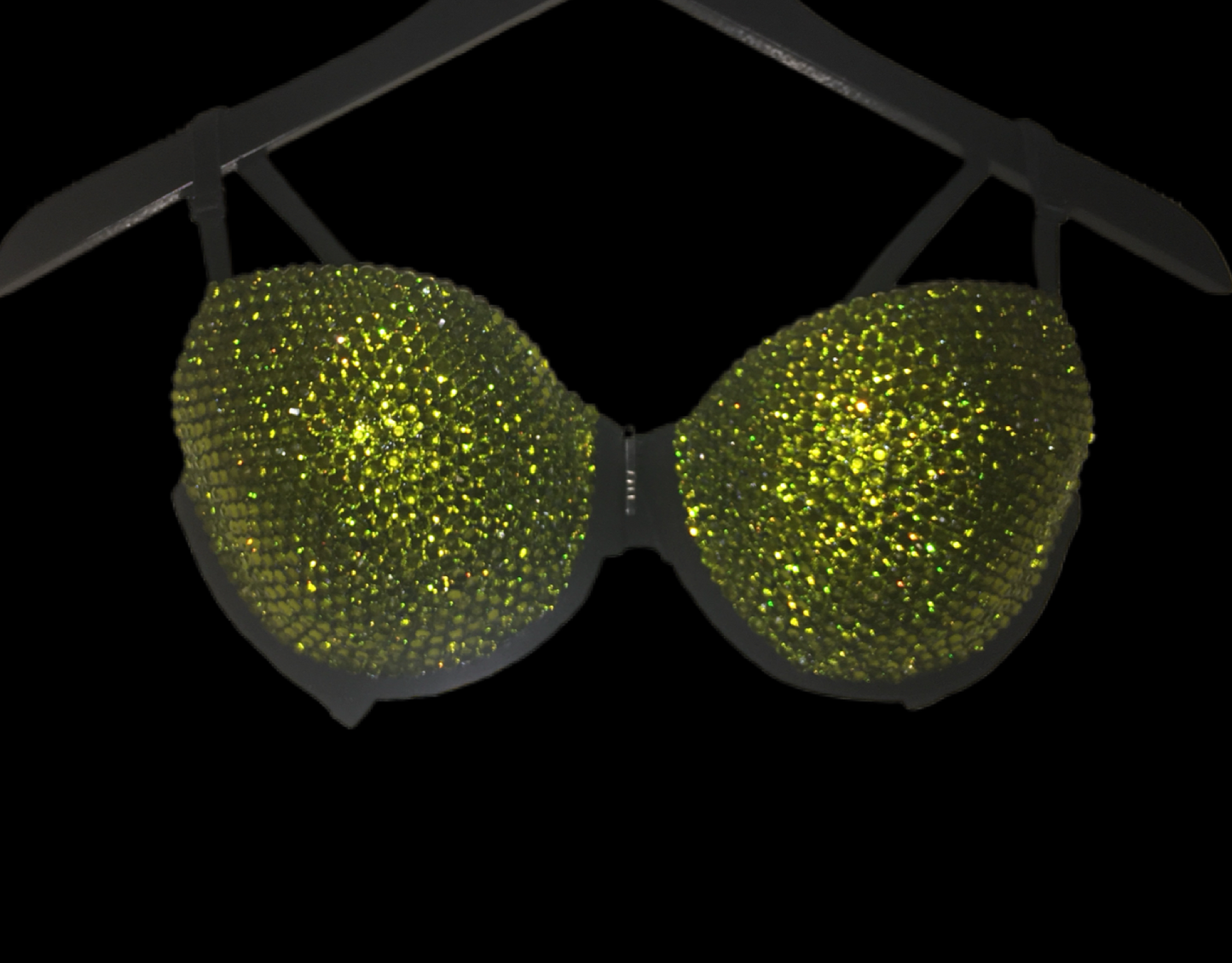 Olive Green Crystal Rhinestone T-Shirt Bra In Black