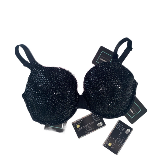 Jet Black Crystal Rhinestone T-Shirt Bra In Black