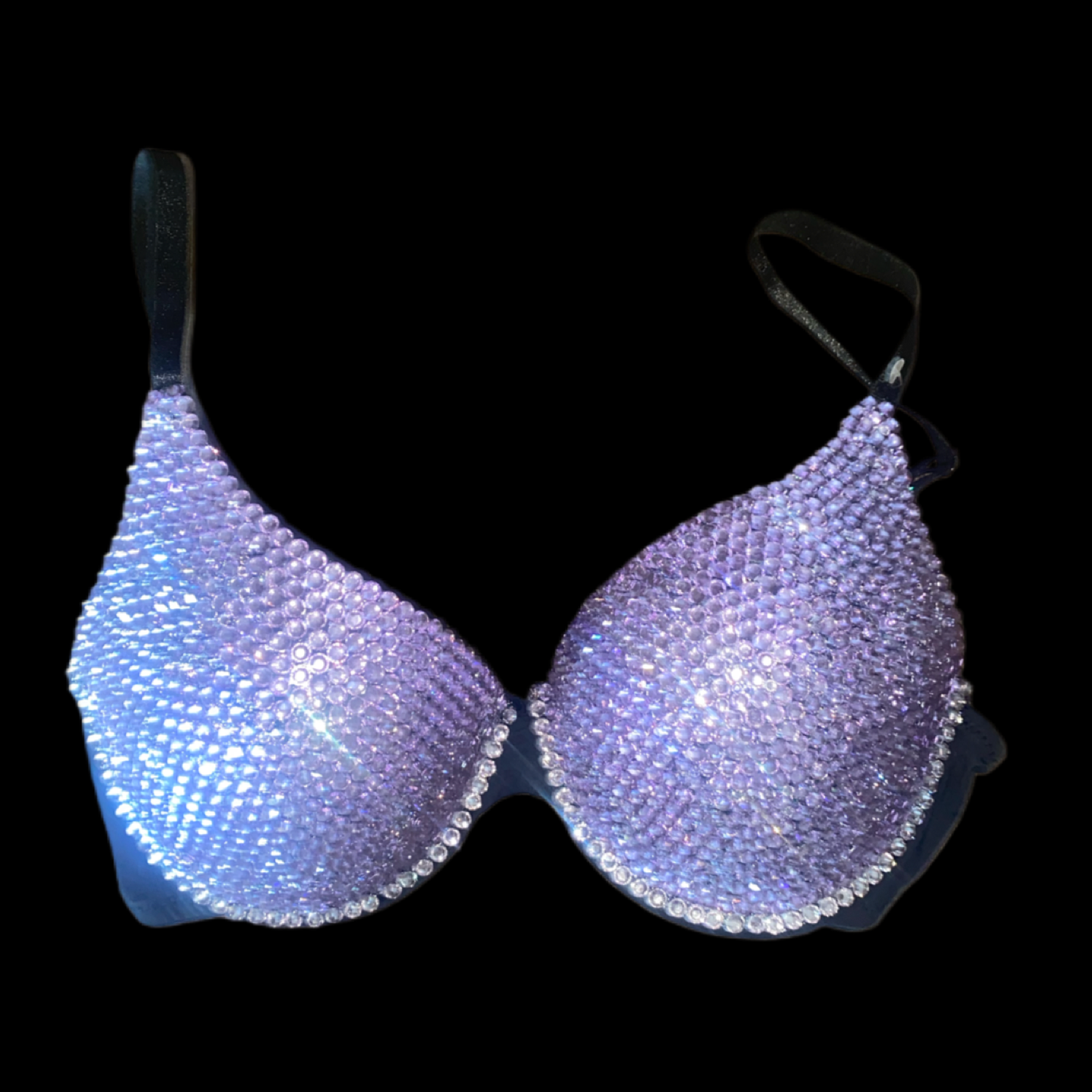 Lilac Purple Crystal Rhinestone T-Shirt Bra In Black