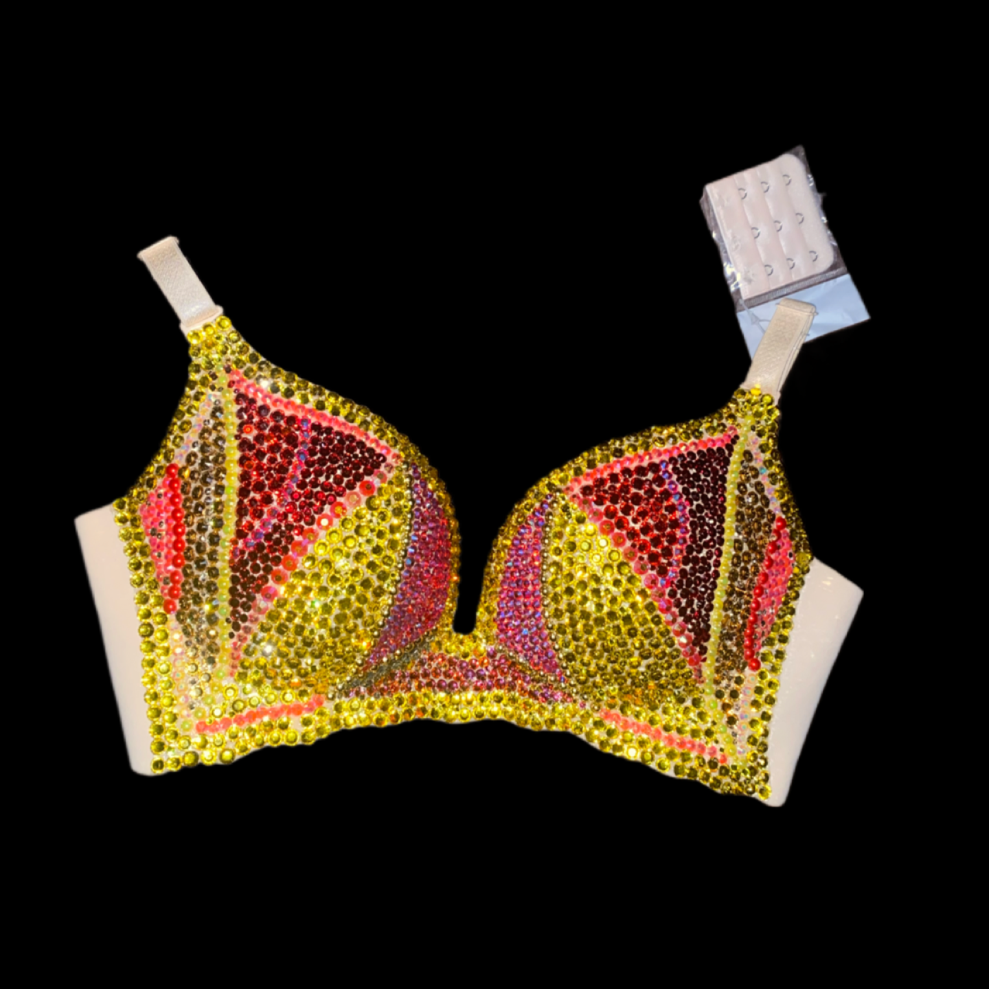 Yellow Crystal & Diamond Swirls Wireless Bra In Nude