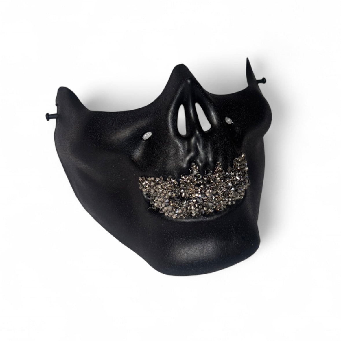 Black Half Skull Mask With Platinum Silver Crystal Grillz