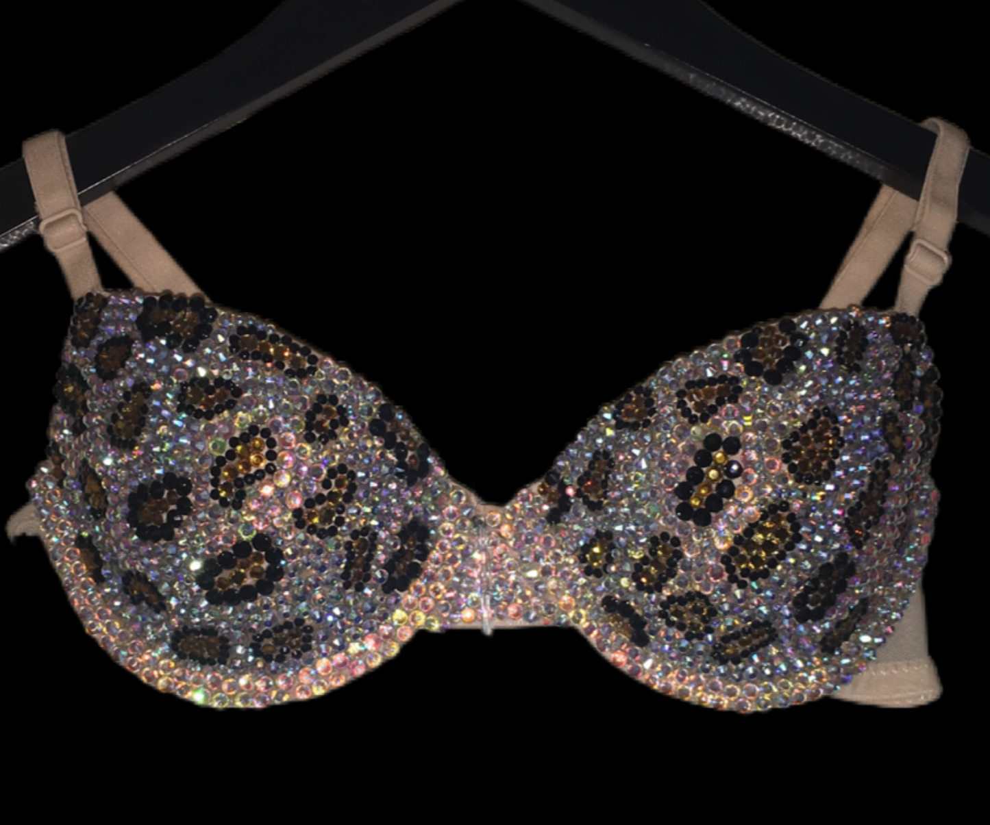 Luxe Crystal Leopard Print Design T-Shirt Bra In Black