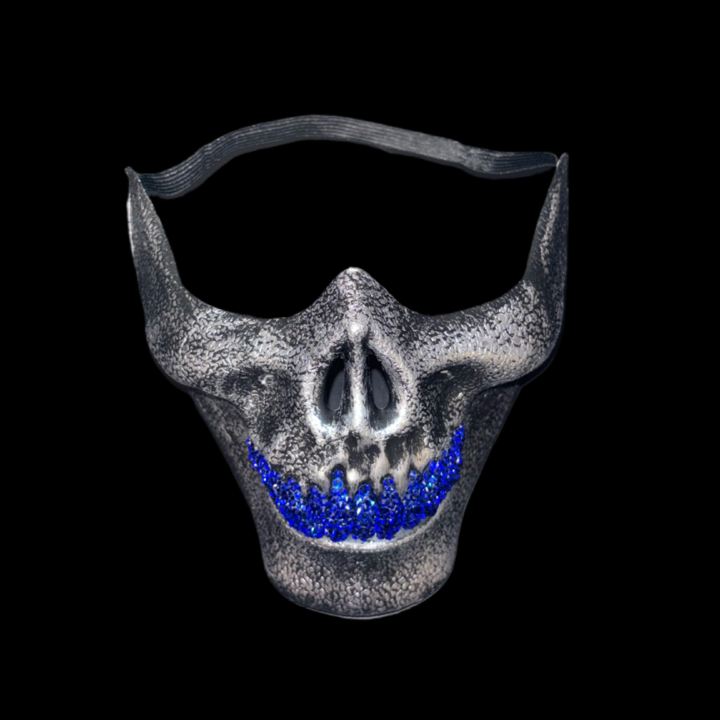 Vintage Silver Half Skull Mask With Sapphire Blue Crystal Grillz