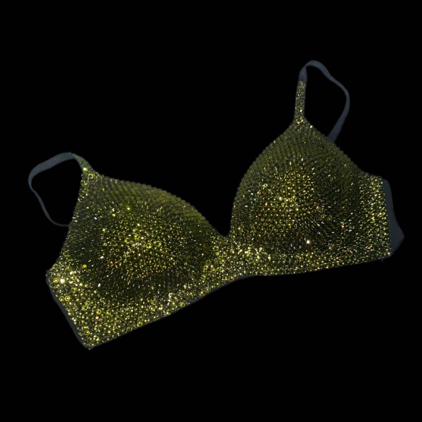 Olive Green Luxe Crystal  Wireless Bra In Black
