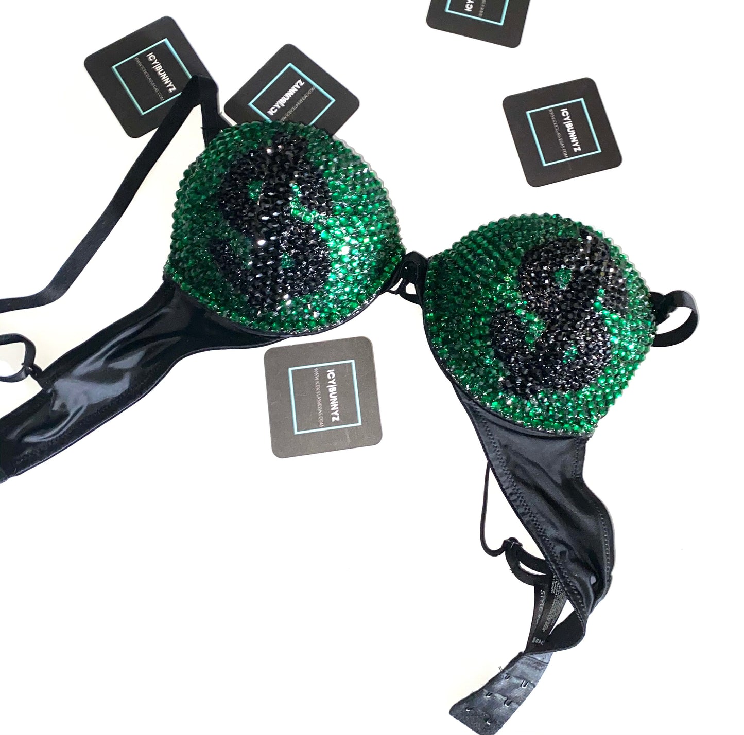 Emerald Green & Black Crystal Rhinestone Money T-Shirt Bra In Black