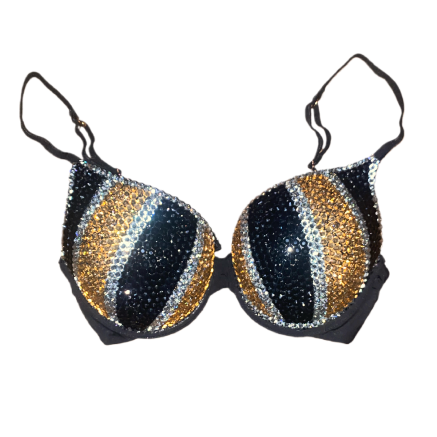 Gold & Black Mix Pinstripe Crystal Rhinestone T-Shirt Bra In Black