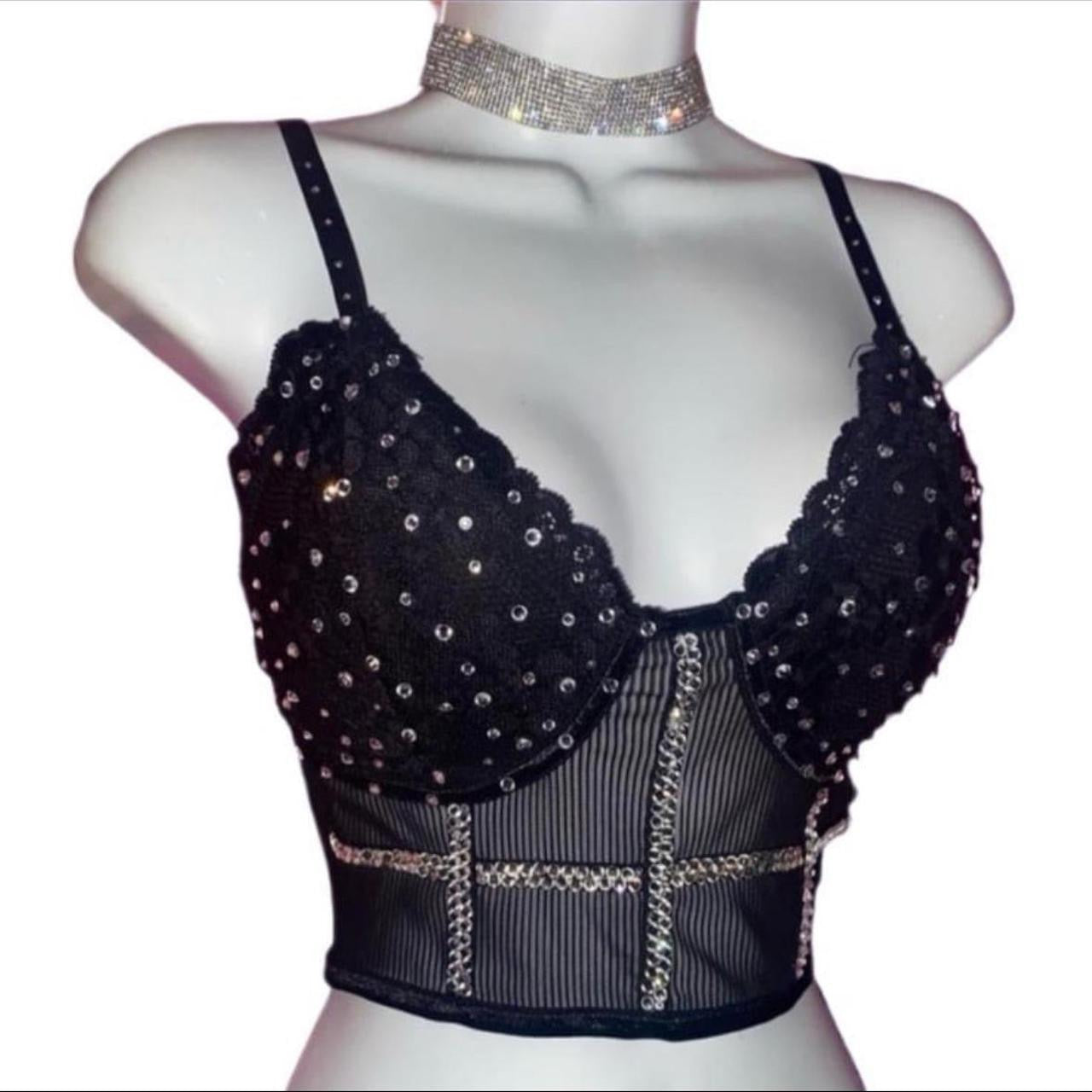 Black Lace Corset Top With Luxe Crystals