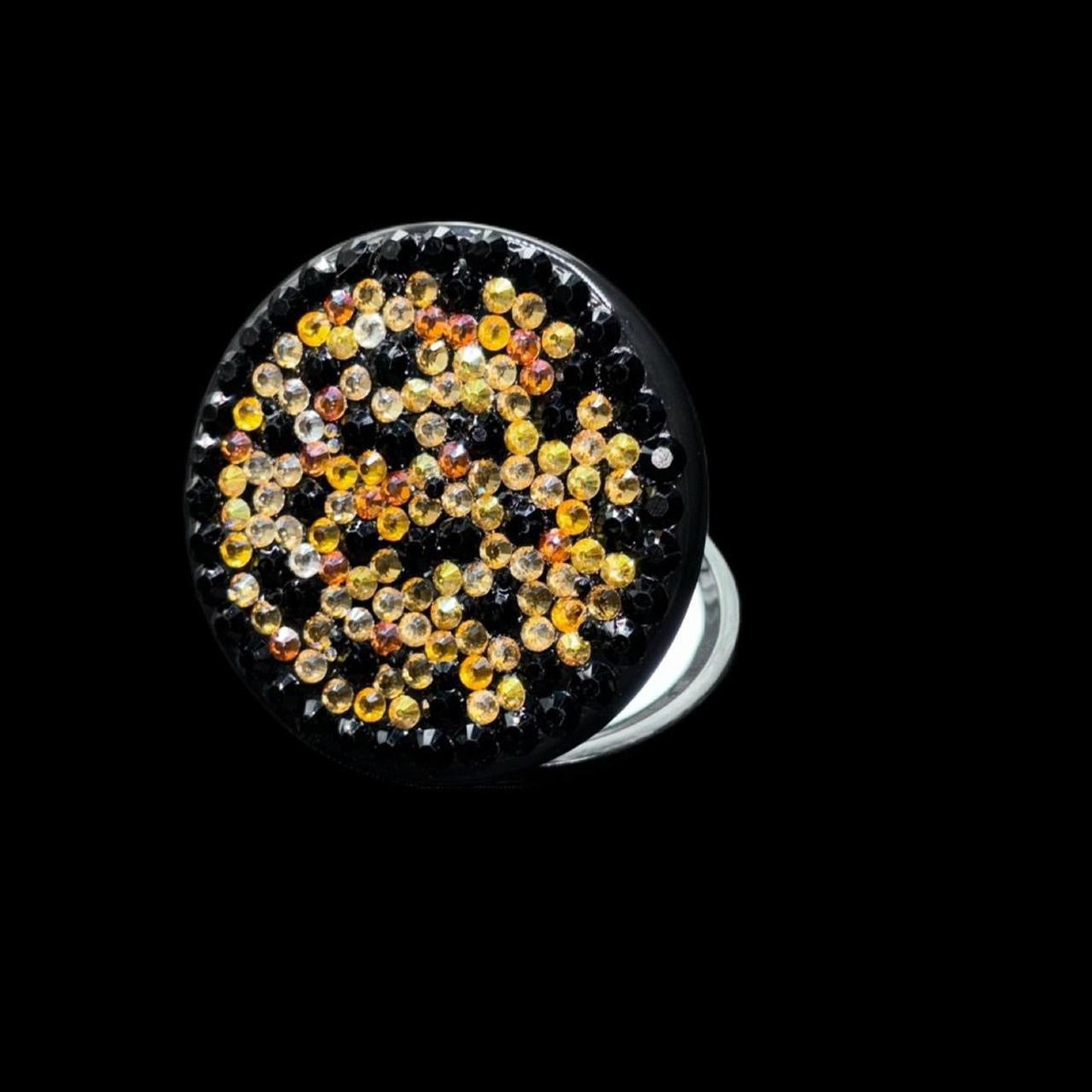 Black And Gold Luxe Crystal Bling Compact Mirror