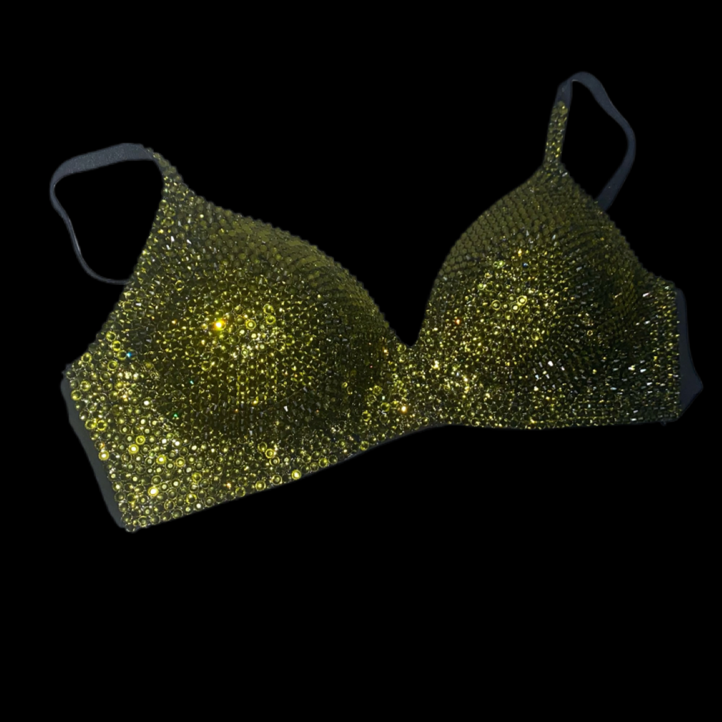 Olive Green Luxe Crystal  Wireless Bra In Black