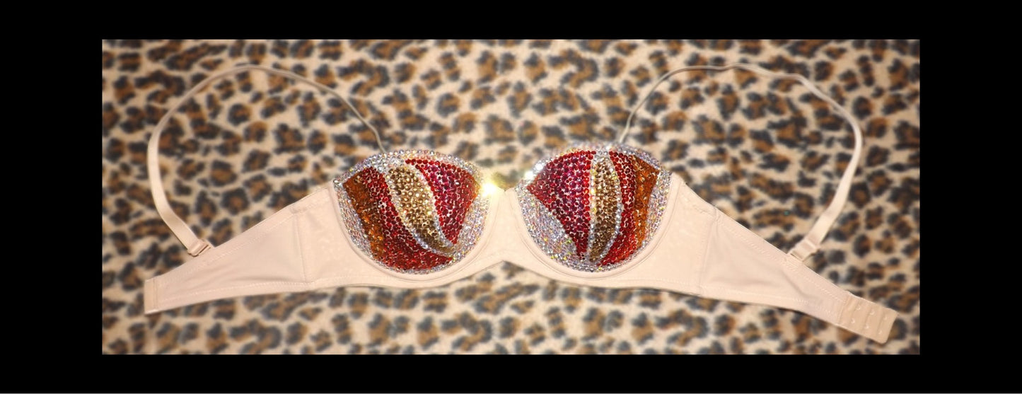 Orange & AB Gold Crystal Swirls Strapless Bra In Nude