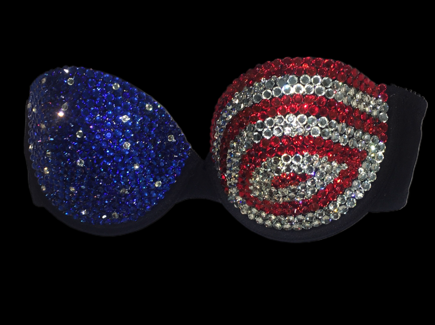 USA Theme Rhinestone Crystal Strapless Bra In Black