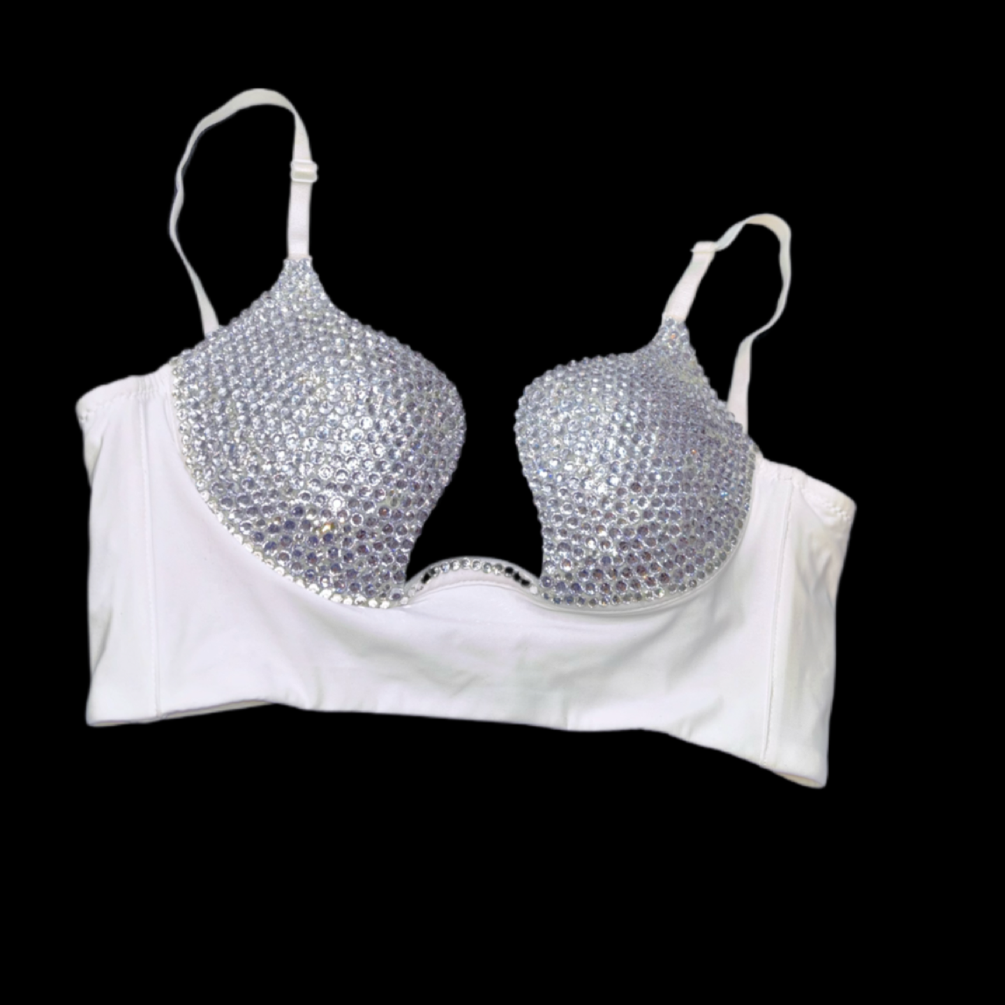 Crystal Diamond Wireless Plunge Bra In White