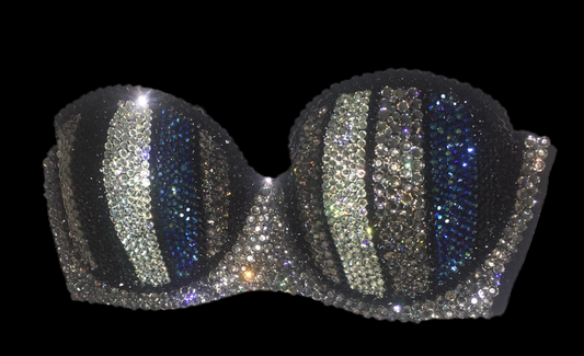 Black Mix Diamond Luxe Crystal Pinstripe Strapless Bra In Black