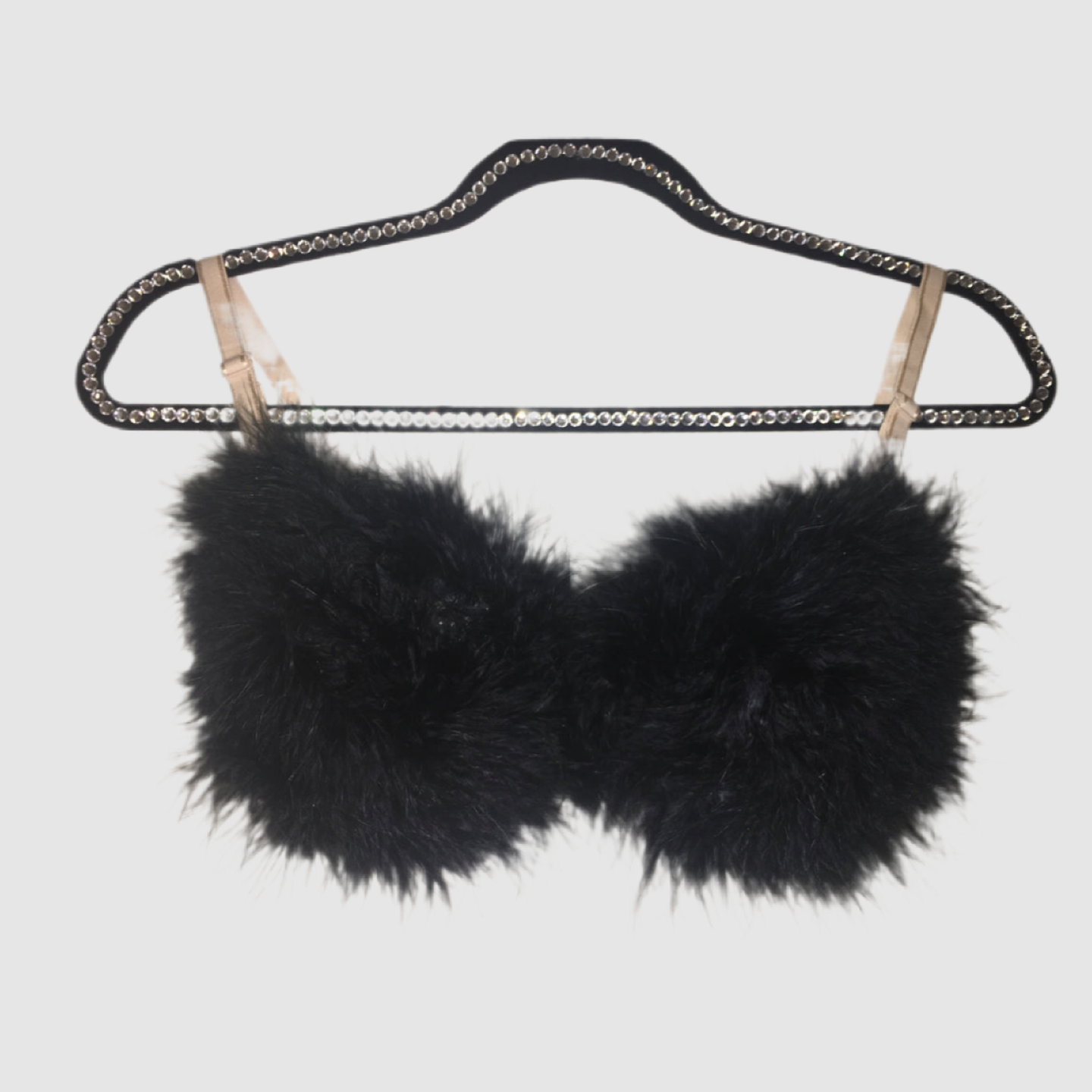 Black Fluffy Feather Bra In Nude