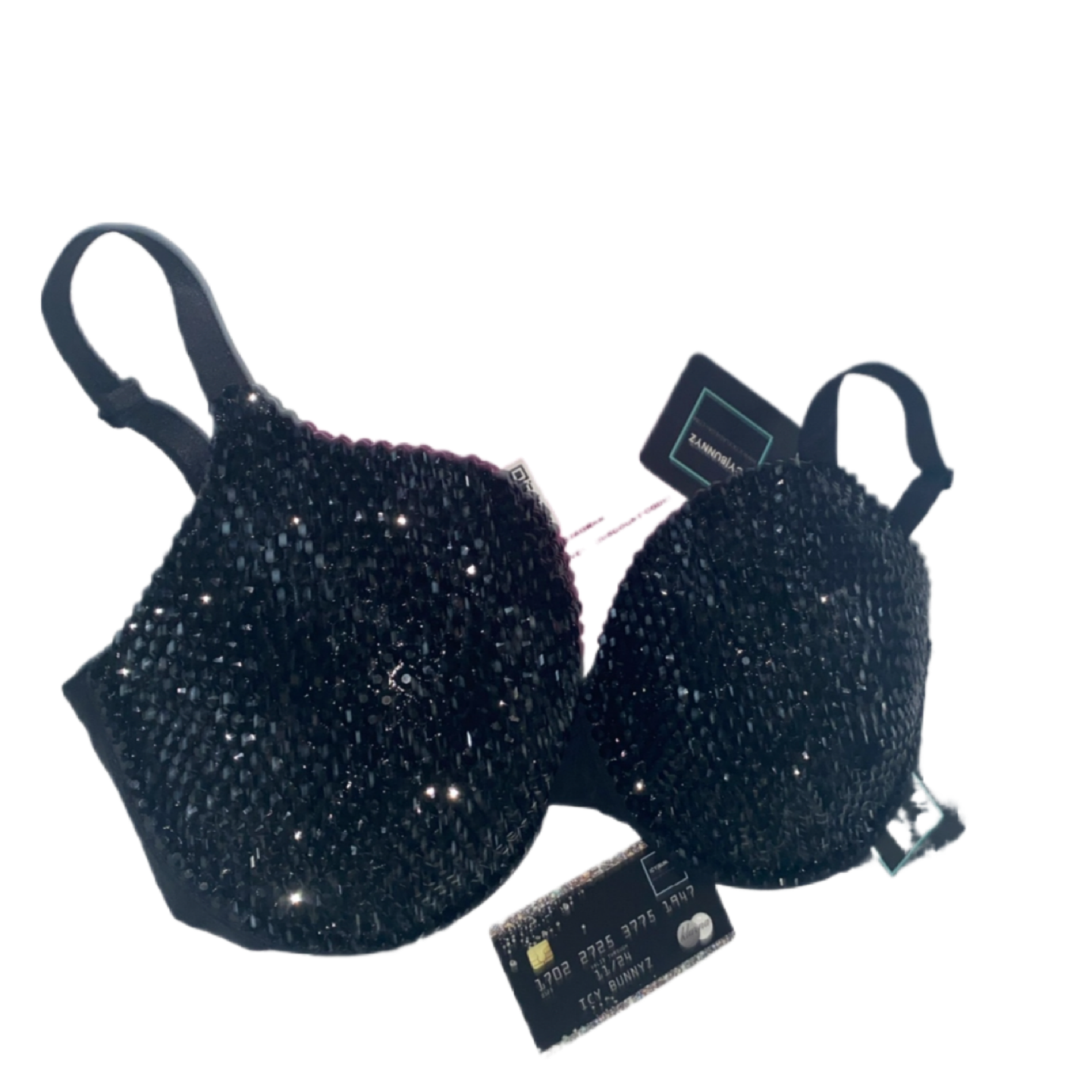 Jet Black Crystal Rhinestone T-Shirt Bra In Black