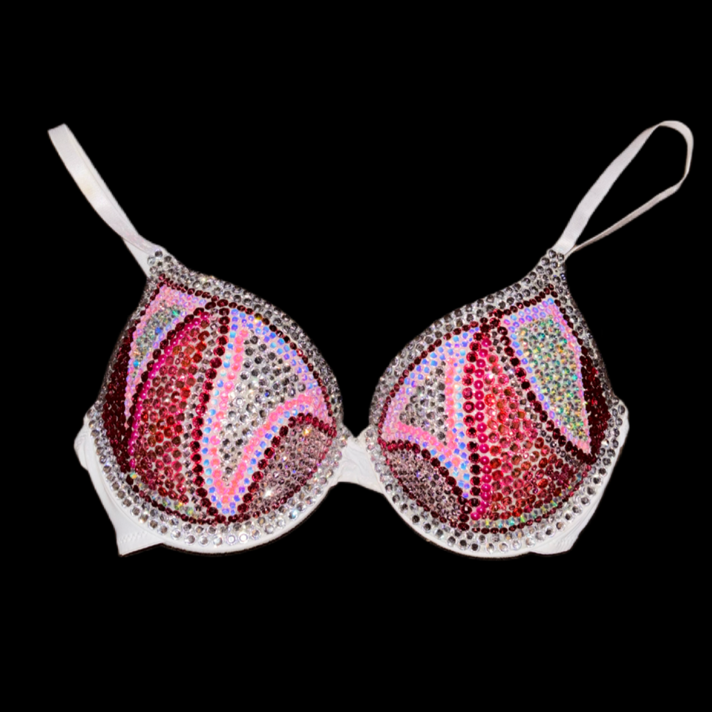Pink Swirls Rhinestone Crystal T-Shirt Bra In White