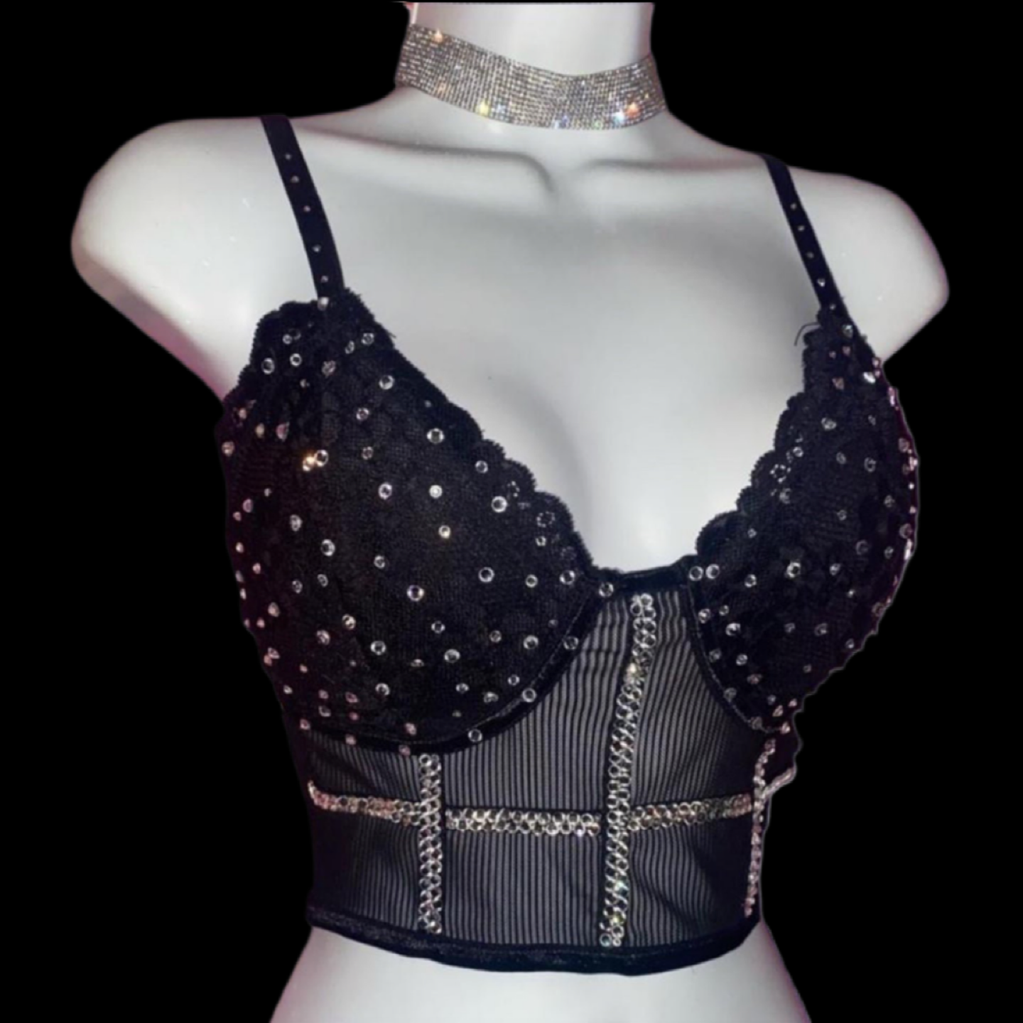 Black Lace Corset Top With Luxe Crystals