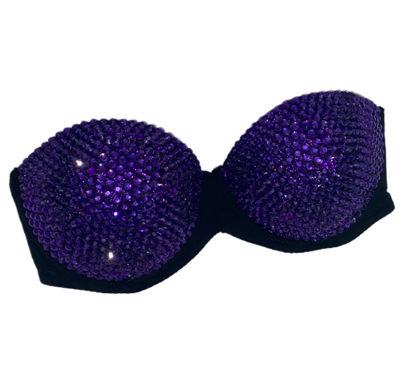 Cadbury Purple Crystal Rhinestone Strapless Bra In Black