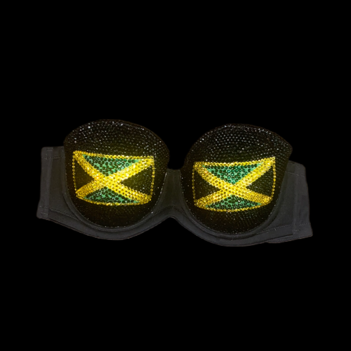 Jamaica Theme Crystal Rhinestone Strapless Bra In Black