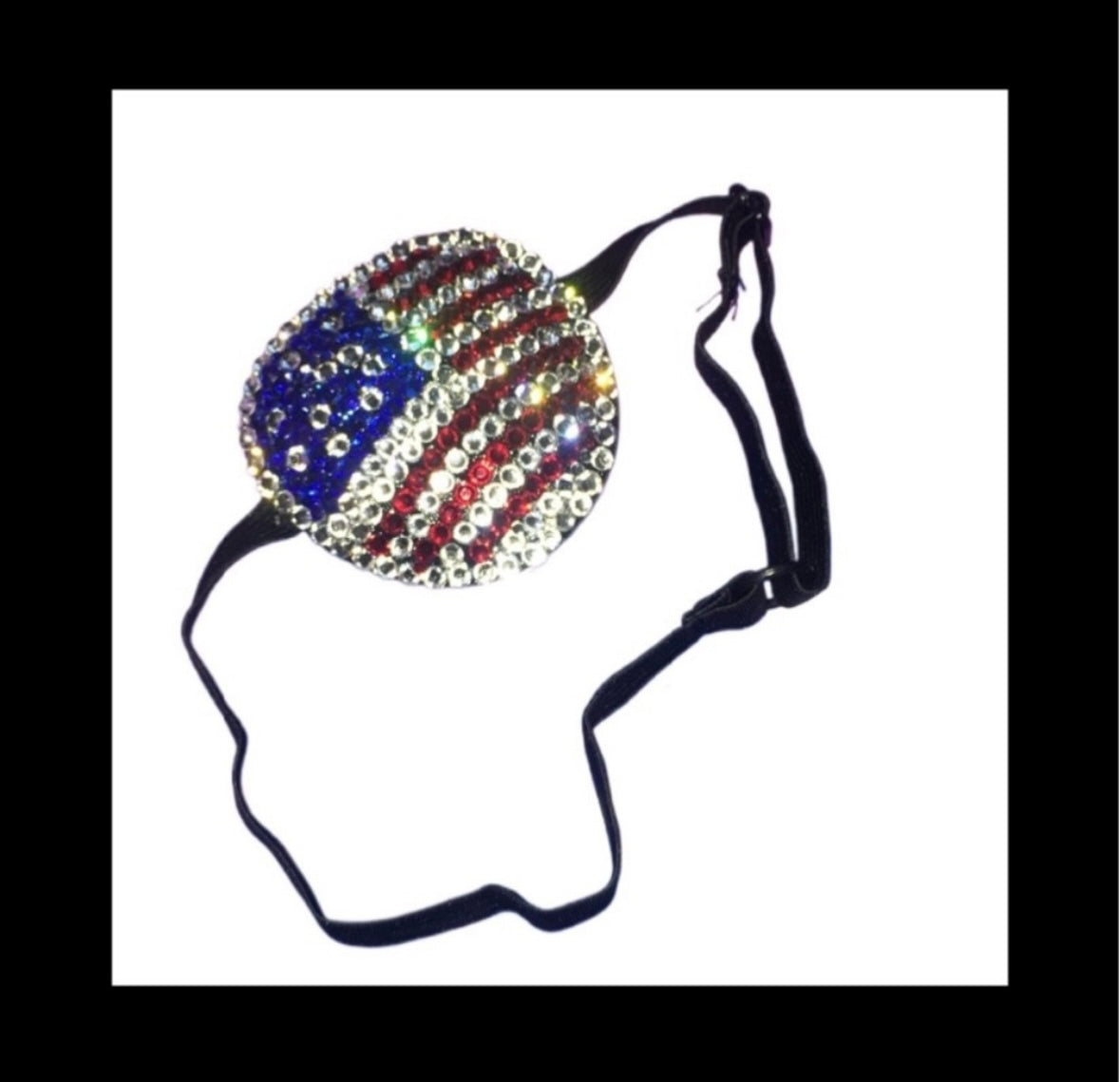 USA Flag Red White & Blue Crystal Diamond Padded Adjustable Crystal Eye Patch