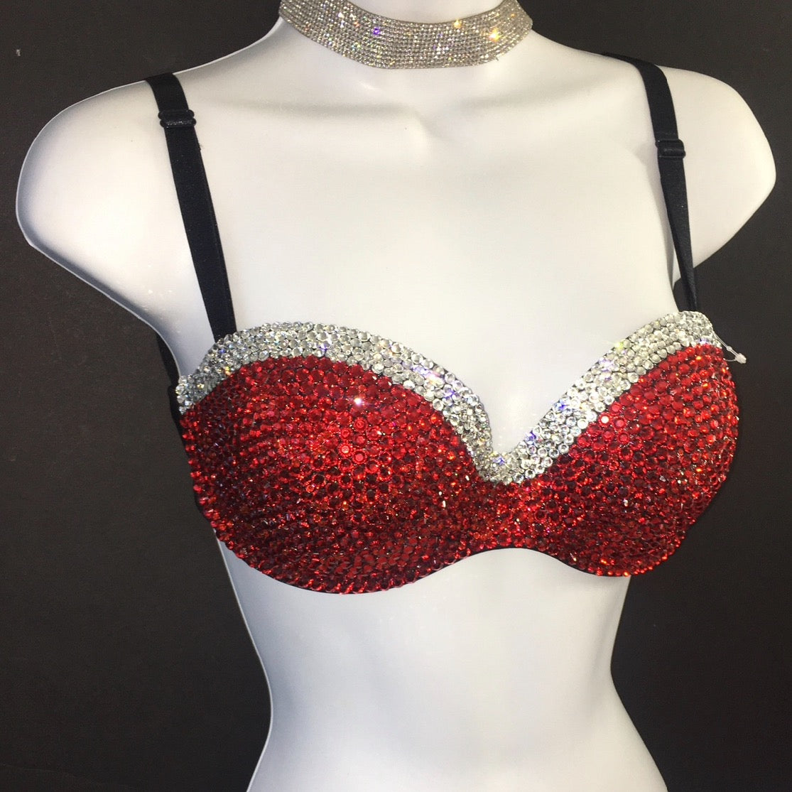 Siam Red & Crystal Diamond Luxe Crystal Strapless Bralet In Black