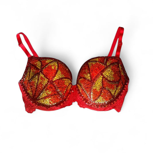 Fire Swirls Red Crystal AB Yellow Orange & Red  Bra Top Size 34DD