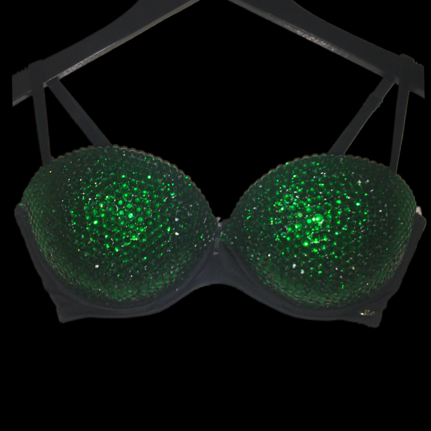 Emerald Green Crystal Rhinestone Strapless Bra In Black