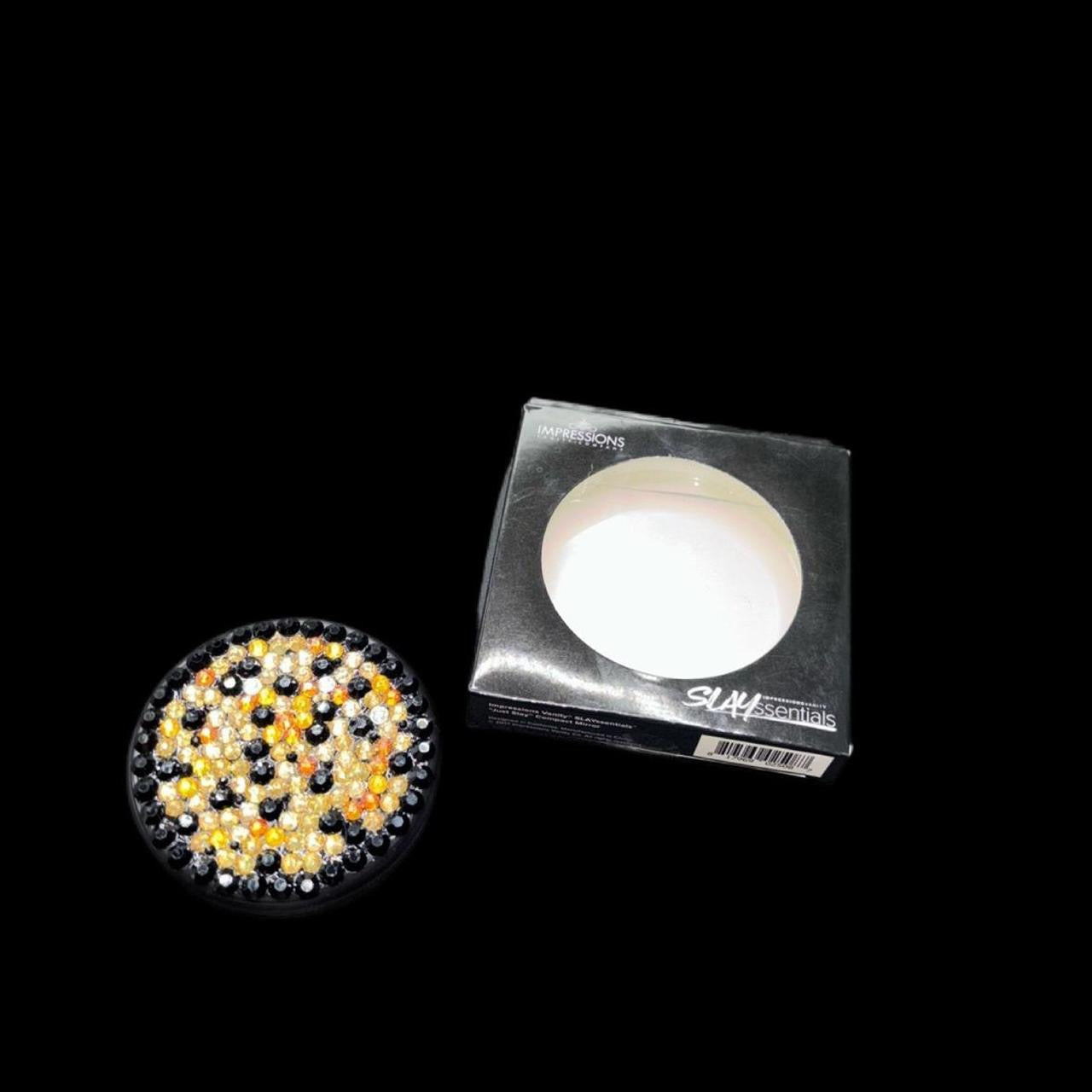 Black And Gold Luxe Crystal Bling Compact Mirror